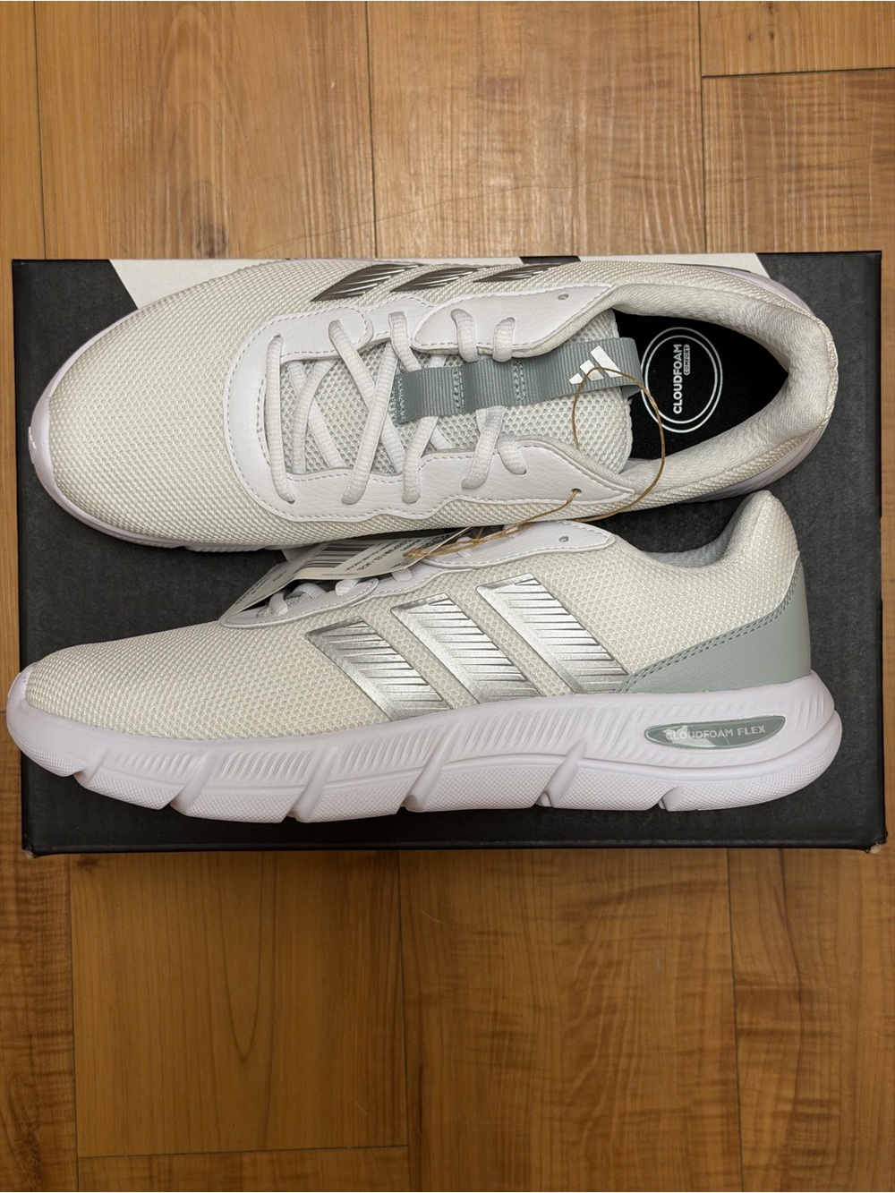NWT Adidas Cloudfoam Flex Laces White Gray Sneakers Women’s Size 10 Wide